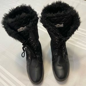 POLAR -Women Black Fur Lined Side Zippered Quilted Snow Boots- EUC size 11